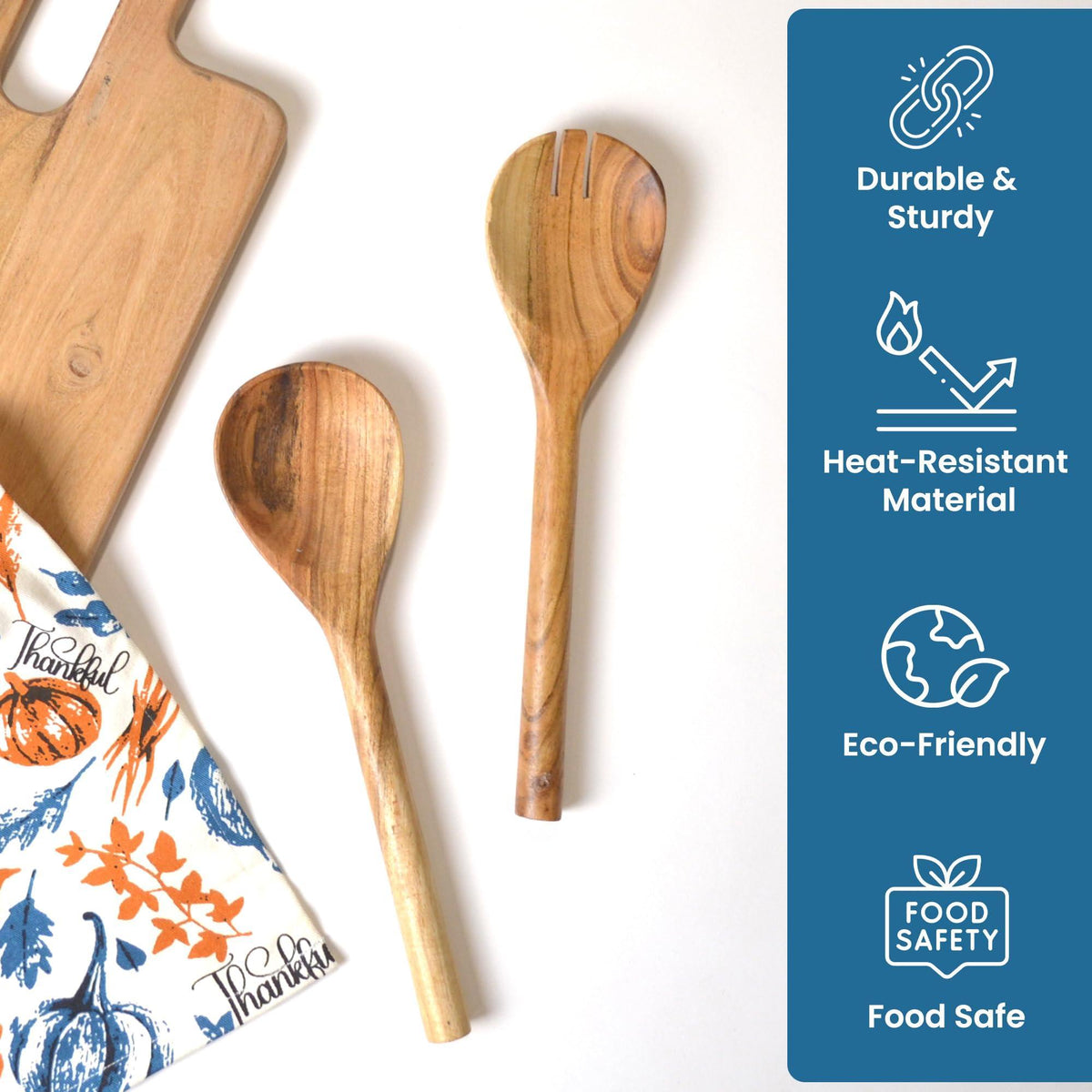 Acacia Wood Salad Servers — 2-Piece Set by The Fine Living Co.