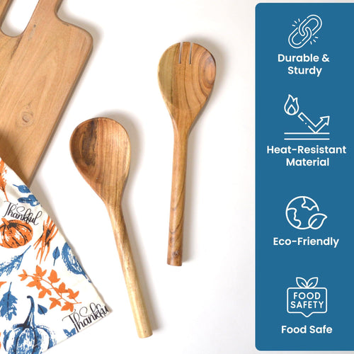Acacia Wood Salad Servers — 2-Piece Set by The Fine Living Co.