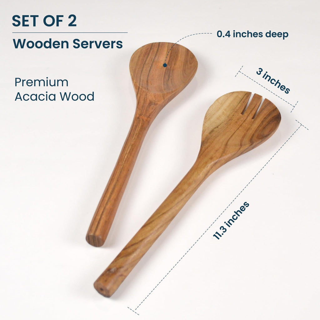 Acacia Wood Salad Servers — 2-Piece Set by The Fine Living Co.